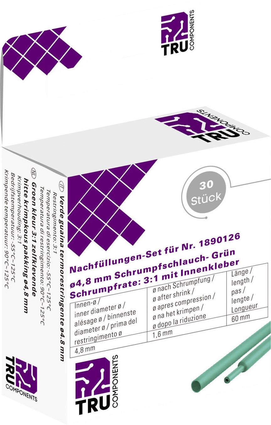 TRU COMPONENTS T1807CA007D Schrumpfschlauch mit Kleber Grün 4.80 mm Schrumpfrate:2:1 30 St.