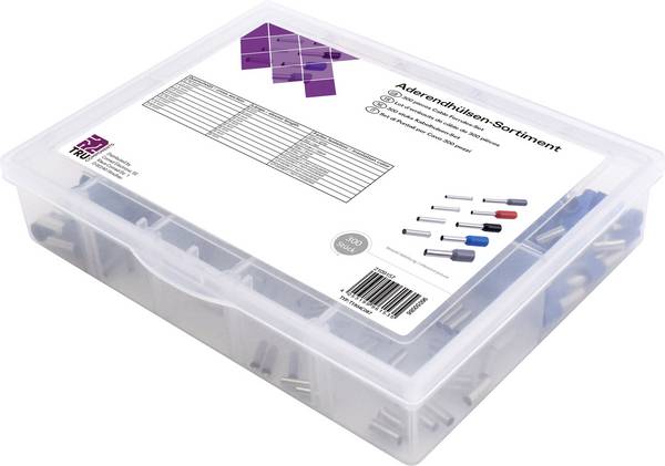 TRU COMPONENTS T1904C087 Aderendhülsen-Sortiment 4 mm² Teilisoliert Grau, Rot, Schwarz, Blau 300 Teile
