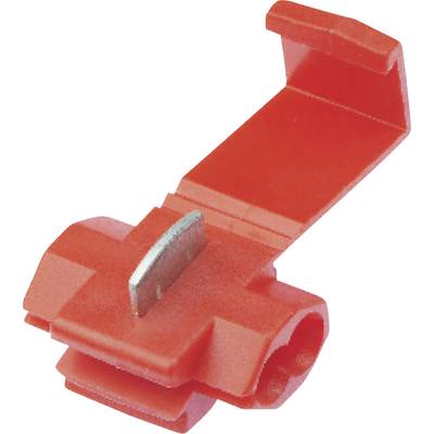 Roter Kabelverbinder mit Metallkontakt, zum einfachen Anschluss von Kabeln ohne Abisolieren. Geeignet für schnelle elektrische Verbindungen.