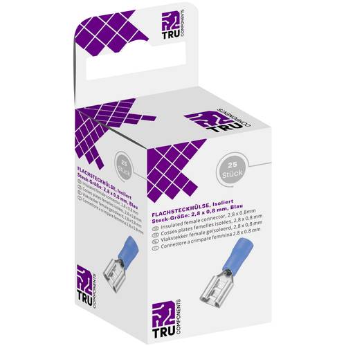 TRU COMPONENTS T1904C041 Flachsteckhülsen-Sortiment Steckbreite: 2.80 mm Steckdicke: 0.80 mm 180 ° Teilisoliert Blau 25 ...