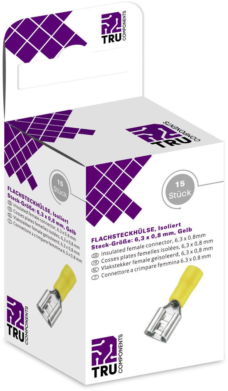 TRU COMPONENTS T1904C108 Flachsteckhülsen-Sortiment Steckbreite: 6.30 mm Steckdicke: 0.80 mm 180 ° Teilisoliert Gelb 15 ...