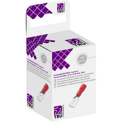 Verpackung von 25 isolierten Flachsteckern in Rot, Größe 2,8 x 0,8 mm, von TRU Components.