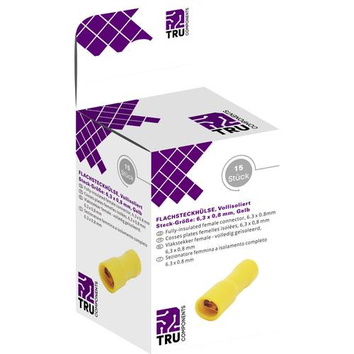 TRU COMPONENTS T1904C119 Flachsteckhülsen-Sortiment Steckbreite: 6.30 mm Steckdicke: 0.80 mm 180 ° Vollisoliert Gelb 15 ...