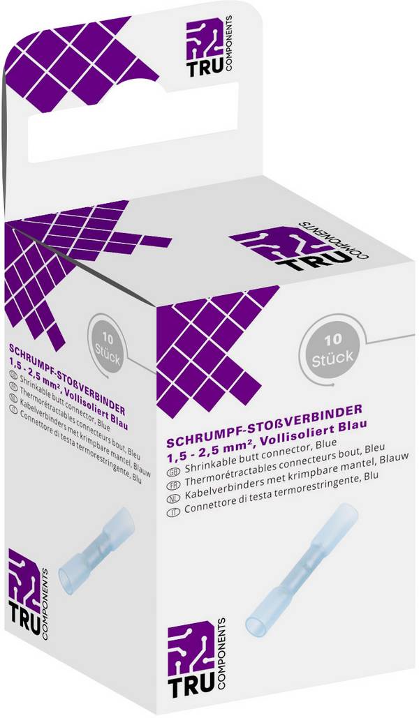 TRU COMPONENTS T1904C069 Stoßverbinder mit Schrumpfschlauch 1.50 mm² 2.50 mm² Vollisoliert Blau 10 St.