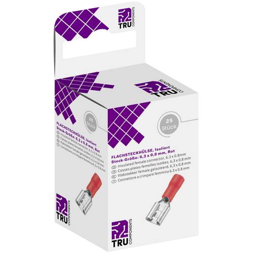 TRU COMPONENTS T1904C038 Flachsteckhülsen-Sortiment Steckbreite: 6.30 mm Steckdicke: 0.80 mm 180 ° Teilisoliert Rot 25 S...