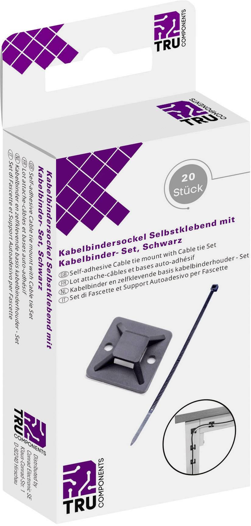 TRU COMPONENTS T1904CA039 Kabelbinder-Sortiment 100 mm 2.50 mm Schwarz 20 Teile