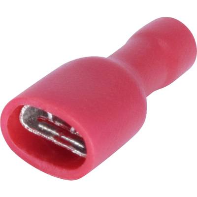 Ein roter isolierter Steckverbinder, geeignet für Elektroverdrahtung, zeigt die Metallkontaktfläche.