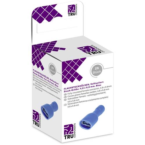 TRU COMPONENTS T1904C116 Flachsteckhülsen-Sortiment Steckbreite: 4.80 mm Steckdicke: 0.80 mm 180 ° Vollisoliert Blau 25 ...