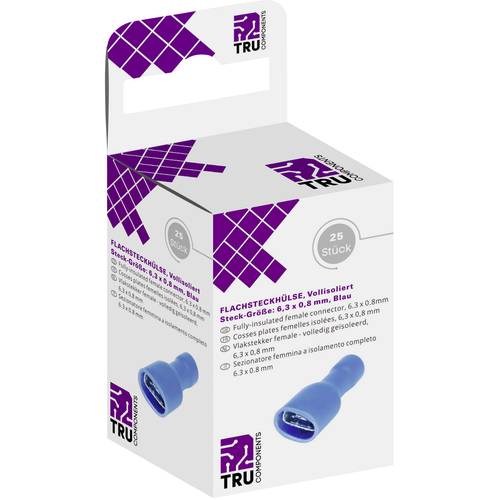 TRU COMPONENTS T1904C118 Flachsteckhülsen-Sortiment Steckbreite: 6.30 mm Steckdicke: 0.80 mm 180 ° Vollisoliert Blau 25 ...
