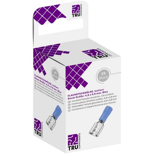TRU COMPONENTS T1904C107 Flachsteckhülsen-Sortiment Steckbreite: 4.80 mm Steckdicke: 0.80 mm 180 ° Teilisoliert Blau 25 ...