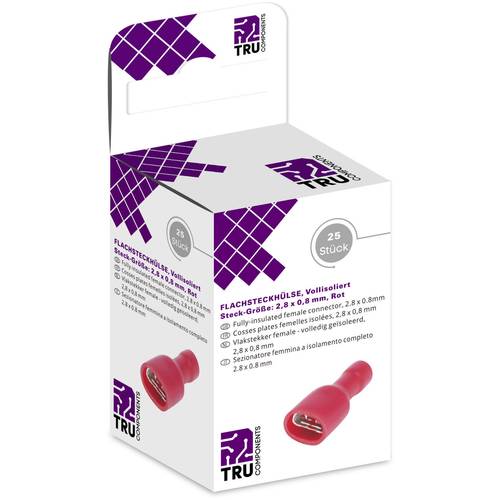 Thumbnail - TRU COMPONENTS T1904C113 Flachsteckhülsen-Sortiment Steckbreite: 2.80 mm Steckdicke: 0.80 mm 180 ° Vollisoliert Rot 25 S...
