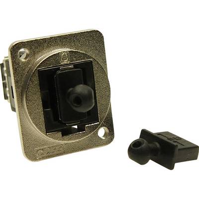 Metallischer Audio-Steckverbinder mit schwarzem Kunststoffschutz, in zwei Teilen gezeigt. Robust und für professionelle Anwendungen geeignet.