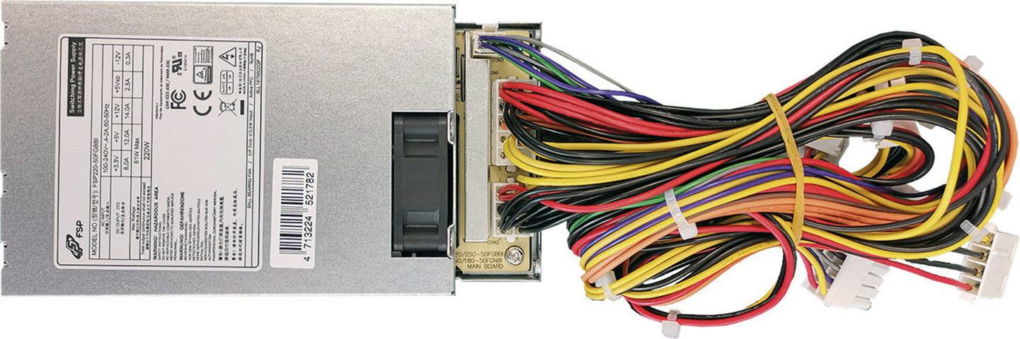 Computer-Netzteil mit angeschlossenem, gebündeltem Kabelstrang in verschiedenen Farben.