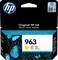 Eine Verpackung mit 'Original HP Ink', gelbe Patrone 963. Aufdruck: 'Vibrant. Precise. Reliable.' Oben links ein blaues HP-Logo.