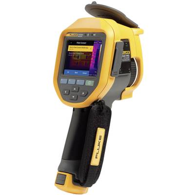 Ein gelbes Infrarot-Thermografiegerät mit Display, Kamera und Bedienknöpfen. Gerät zeigt eine Wärmebildaufnahme auf dem Bildschirm.