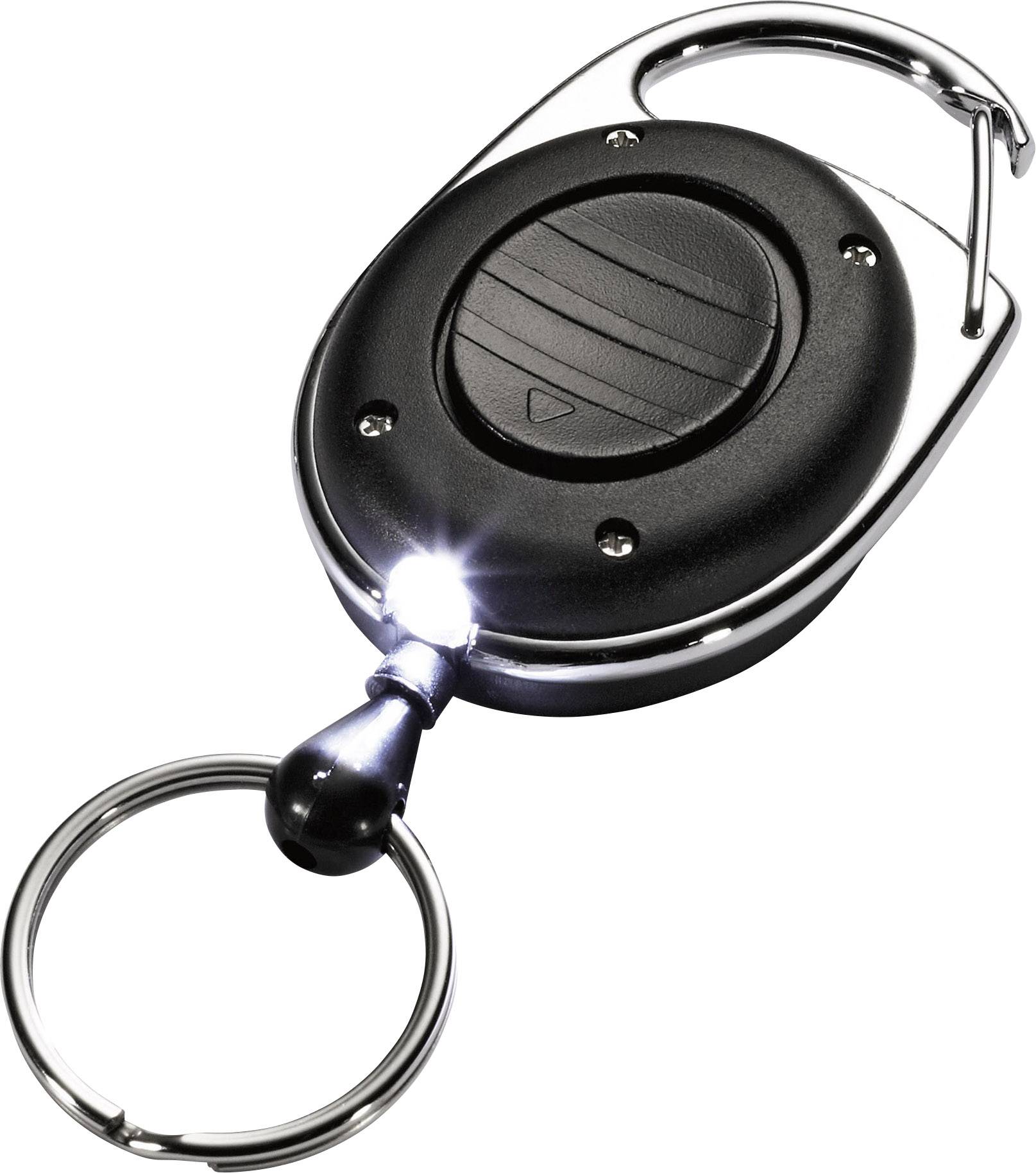 DURABLE Ausweishalter mit Jojo und LED, oval, schwarz mit Metall-Clip-Befestigung und Schlüsselring,