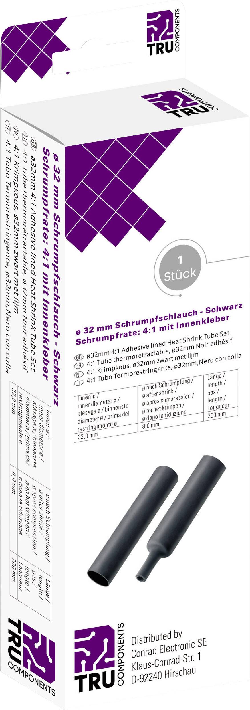 TRU COMPONENTS T1904CA046 Schrumpfschlauch mit Kleber Schwarz 32 mm Schrumpfrate:4:1 2 St.