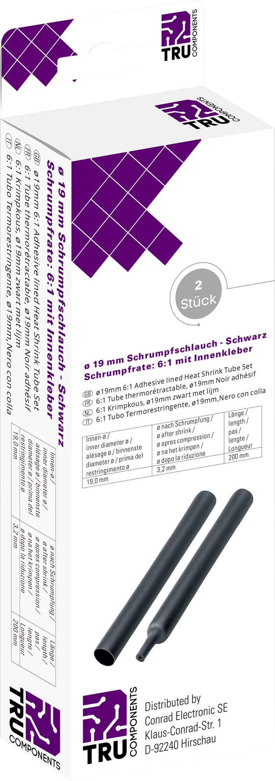 TRU COMPONENTS T1904CA047 Schrumpfschlauch mit Kleber Schwarz 19 mm Schrumpfrate:6:1 2 St.