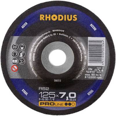 Trennscheibe von Rhodius für Stahlbearbeitung, Durchmesser 125 mm, Dicke 7,0 mm, max. Geschwindigkeit 80 m/s, 12200 U/min.