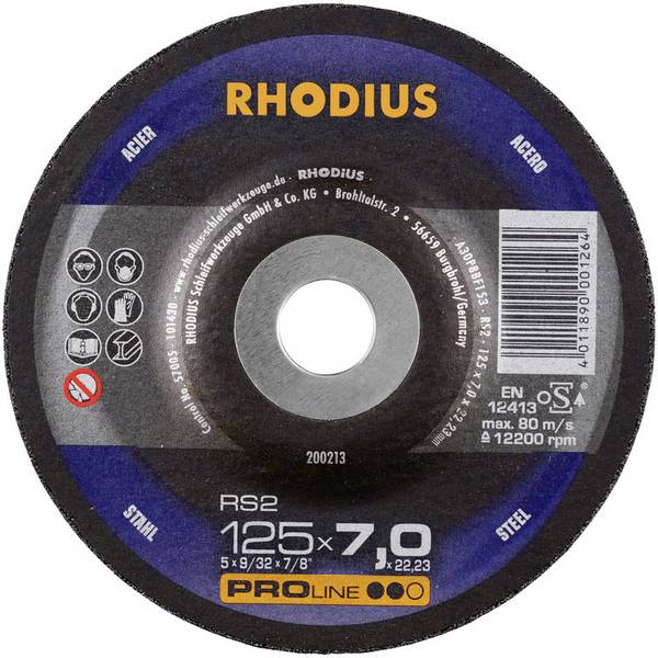Rhodius 200184 RS2 Schruppscheibe gekröpft Durchmesser 115 mm Bohrungs-Ø 22.23 mm Stahl 1 St.