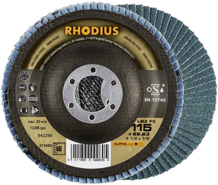 Schleifscheibe, "RHODIUS" für Metallbearbeitung, max. 80 m/s, 115 mm Durchmesser.