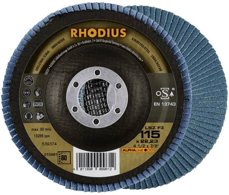 RHODIUS 210663 Rhodius LSZ F3 Fächerscheibe 115 x 22,23 - K80 Durchmesser 115 mm 1 St.