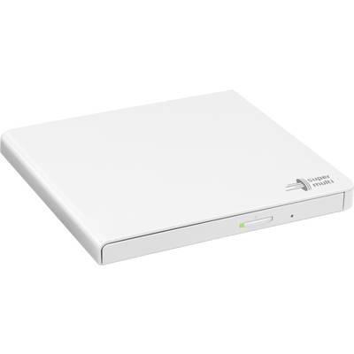 Ein externer, weißer, schlanker DVD-Brenner mit der Aufschrift 'super multi' auf der Vorderseite.