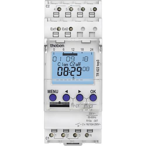 Theben 6220130 Zeitschaltuhr digital Wochenprogramm 2600 W IP20 Countdown-Funktion, Gangreserve, Externer Eingang, Impul...
