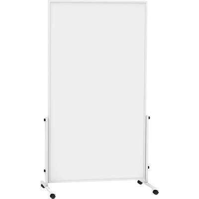 Eine leere, weiße Flipchart-Tafel auf einem Ständer mit Rollen, bereit für Präsentationen oder Notizen.