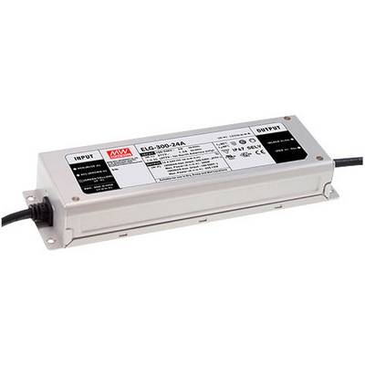 LED-Treiber: Modell ELG-300-24A, rechteckiges Metallgehäuse mit Kabelanschlüssen. Etiketten mit technischen Spezifikationen sichtbar.