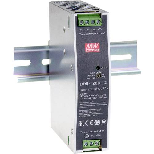 Thumbnail - MEAN WELL DDR-120B-12 Hutschienen-DC/DC-Wandler (DIN-Rail) 12 V/DC 10 A 120 W Anzahl Ausgänge:1 x Inhalt 1 St.