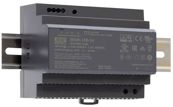 MEAN WELL HDR-150-24 Hutschienen-Netzteil (DIN-Rail)  24 V/DC 6.25 A 150 W Anzahl Ausgänge:1 x  Inhalt 1 St.