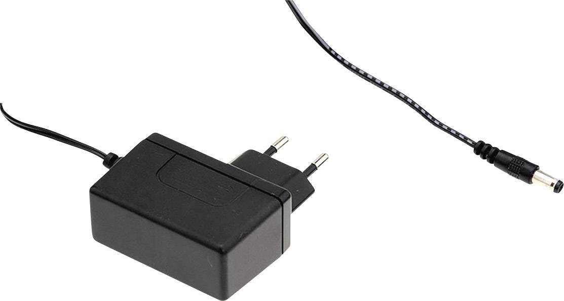Schwarzes Netzteil mit Eurostecker und dünnem Kabel, geeignet für elektronische Geräte.