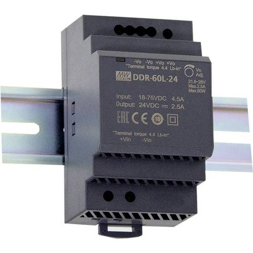 MEAN WELL DDR-60L-12 Hutschienen-DC/DC-Wandler (DIN-Rail) 12 V/DC 5 A 60 W Anzahl Ausgänge:1 x Inhalt 1 St.
