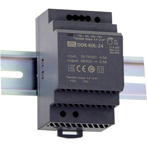 MEAN WELL DDR-60L-24 Hutschienen-DC/DC-Wandler (DIN-Rail) 24 V/DC 2.5 A 60 W Anzahl Ausgänge:1 x Inhalt 1 St.