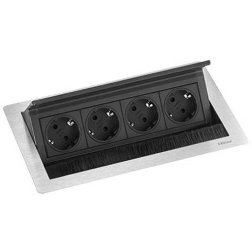 EVOline 159370002700 Einbau-Steckdosenleiste 4fach Edelstahl, Schwarz 1 St.