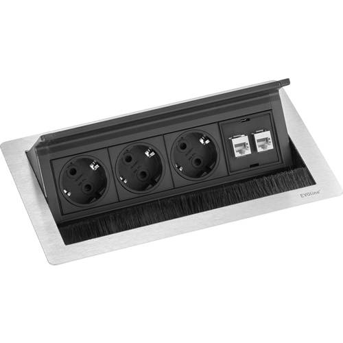Thumbnail - EVOline 15937000200 Einbau-Steckdosenleiste 3fach Edelstahl, Schwarz Schutzkontakt 1 St.