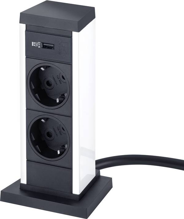 EVOline 159390002900 Einbau-Steckdosenleiste 2fach Schwarz, Weiß Schutzkontakt 1 St.