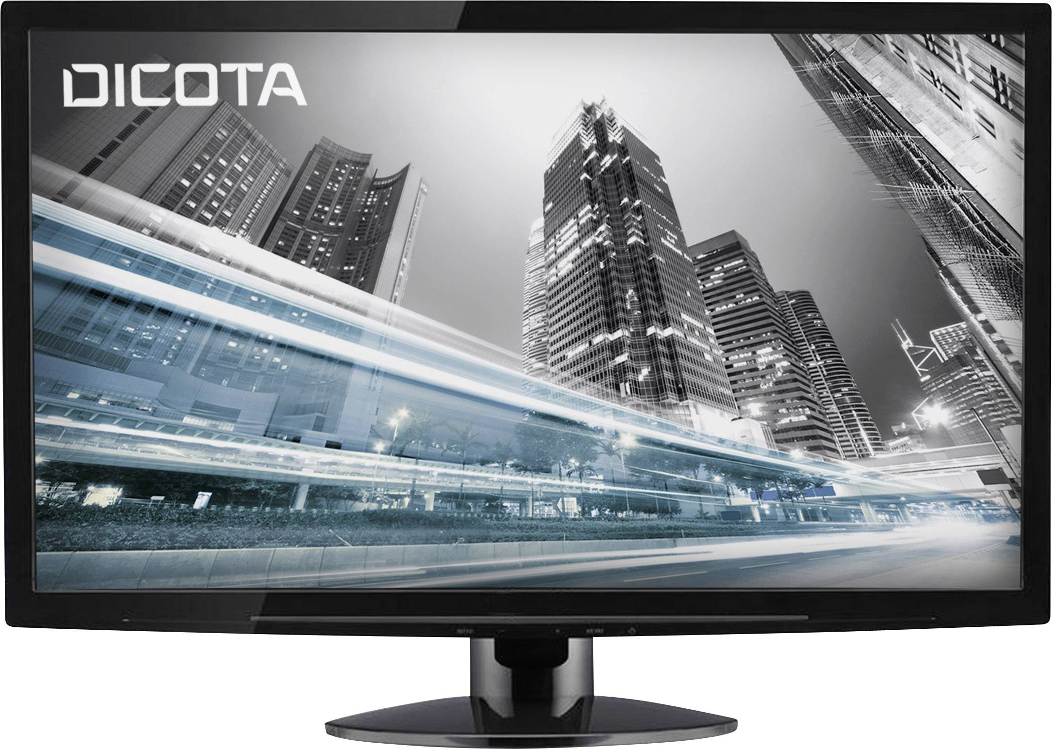 Ein Computermonitor zeigt das schwarz-weiße Bild einer Stadt bei Nacht mit Lichtstreifen, die schnelle Bewegung darstellen.