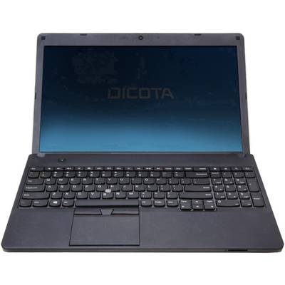 Ein schwarzer Laptop mit der Aufschrift 'Dicota' auf dem Bildschirm. Tastatur und Touchpad sind sichtbar.