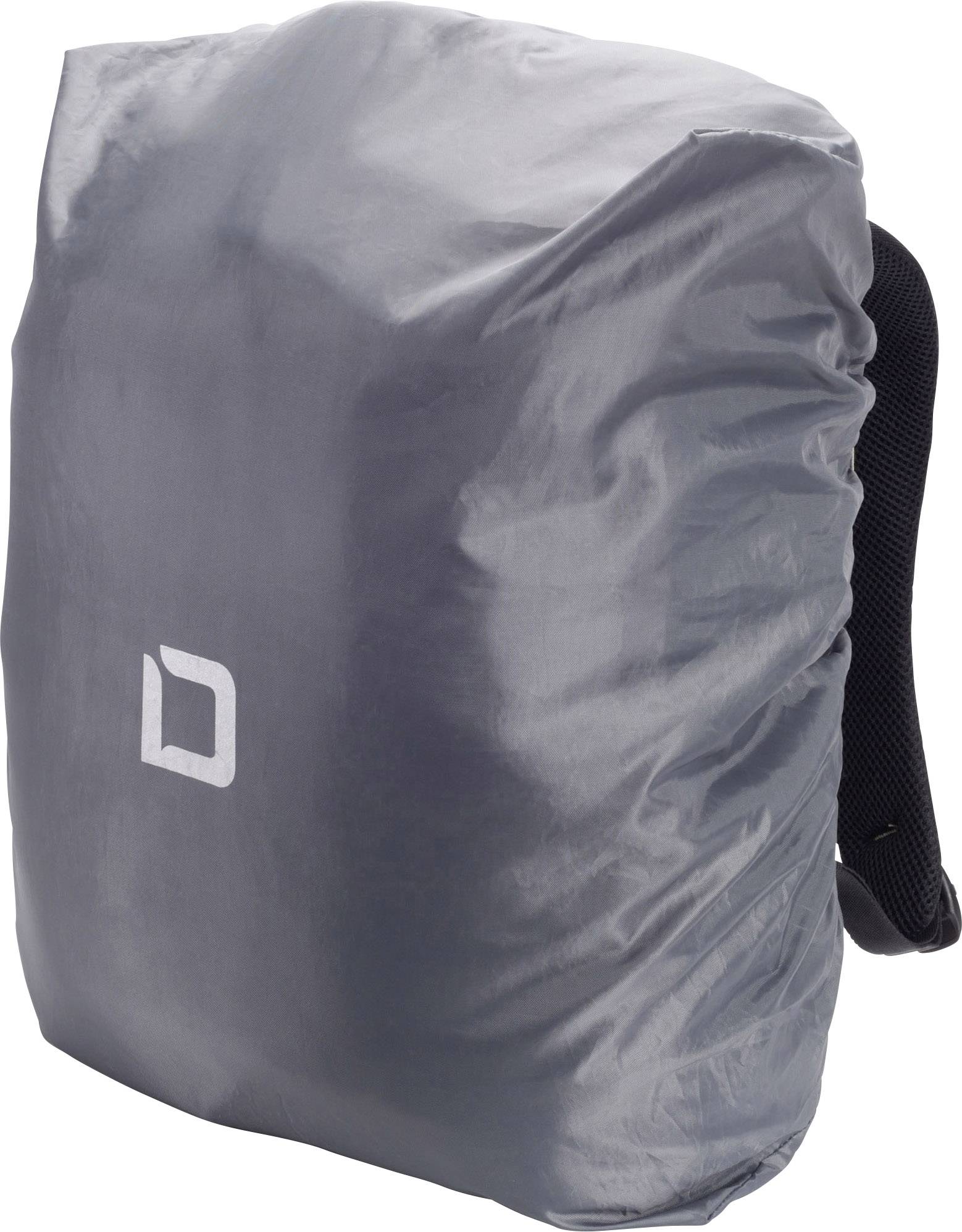 Ein grauer Rucksack mit einem schützenden Regencover.