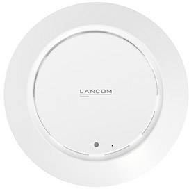 Weißer, runder LANCOM Access Point mit zentralem LANCOM-Logo in einem schlichten, modernen Design.