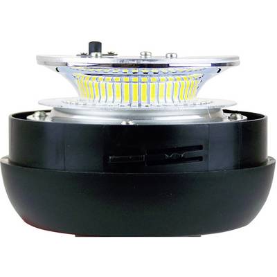 LED-Lampe in schwarzem Gehäuse, zeigt gelbe LED-Streifen auf runder, erhöhter Plattform, geeignet für helle Beleuchtung.