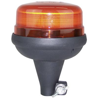Ein orangefarbenes Rundumlicht mit schwarzem Gehäuse und Metallklemme, möglicherweise zur Verwendung als Warnsignal.