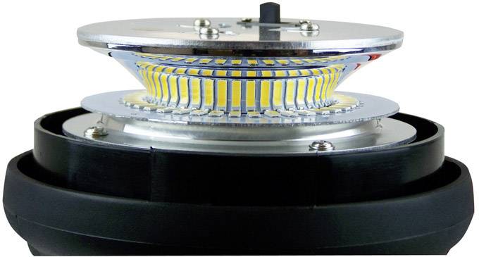 LED-Lichtmodul, zylinderförmig, mit gelben Leuchtstreifen auf schwarzer Basis, zeigt technische Bauweise für Beleuchtung.