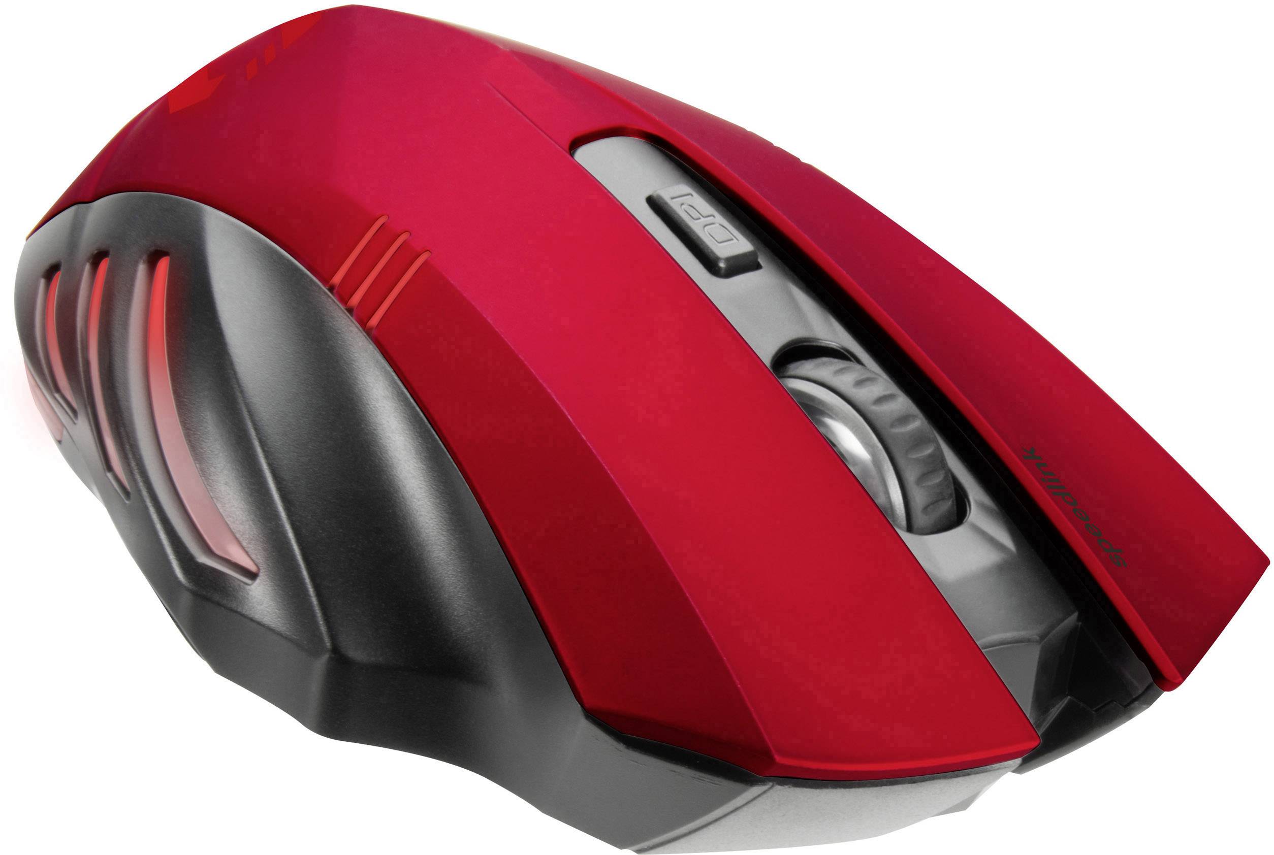 'Rote, ergonomische Computermaus mit schwarzen Akzenten und zusätzlichem Seitentasten-Design für verbessertes Gaming.'