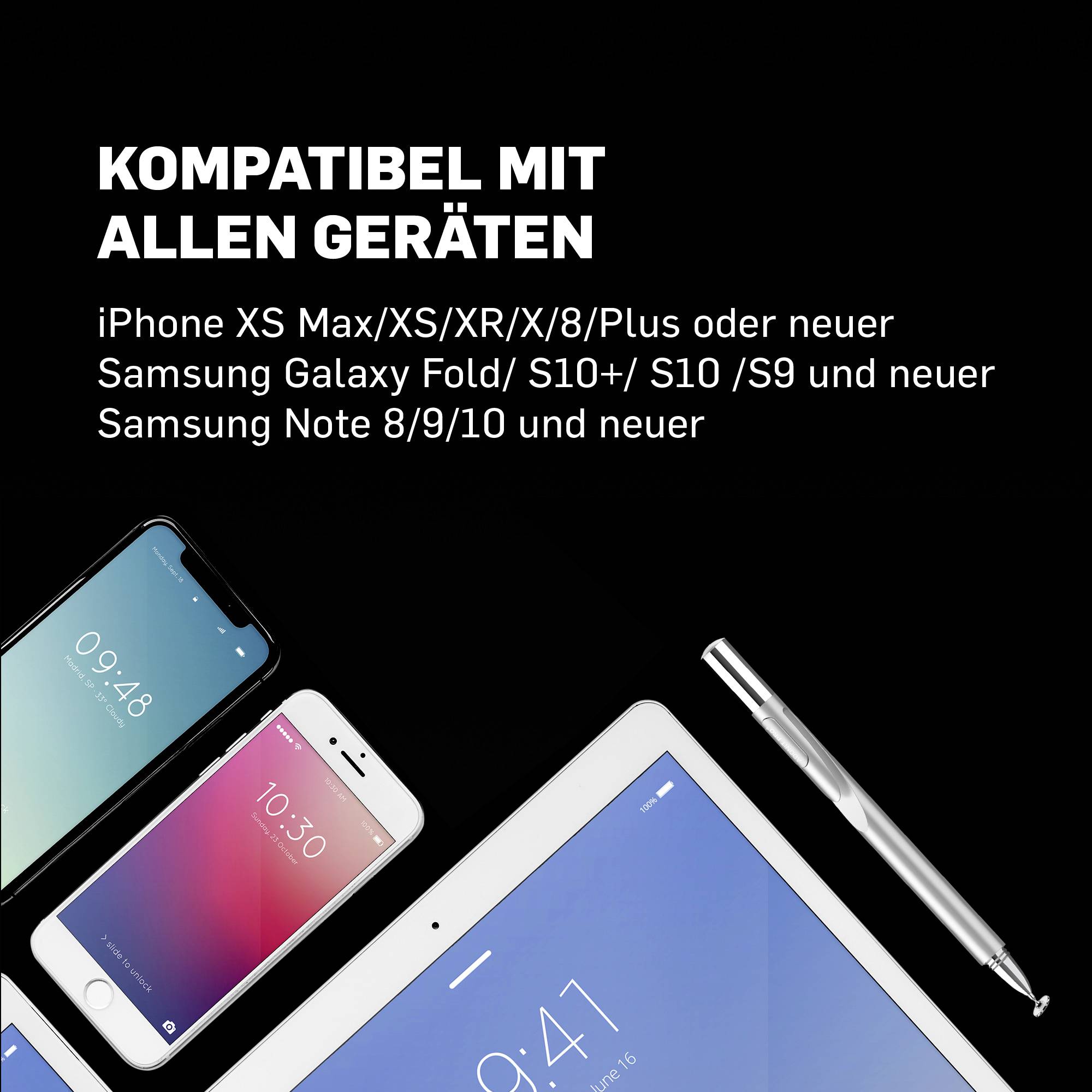 Kompatibel mit Geräten: iPhone XS Max/XS/XR/X/8/Plus, Samsung Galaxy Fold/S10+/S10/S9, Note 8/9/10 und neuer.