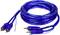 Ein blaues Cinch-Kabel mit vier Steckern, zwei an jedem Ende, jeweils mit roten und blauen Markierungen, aufgerollt dargestellt.