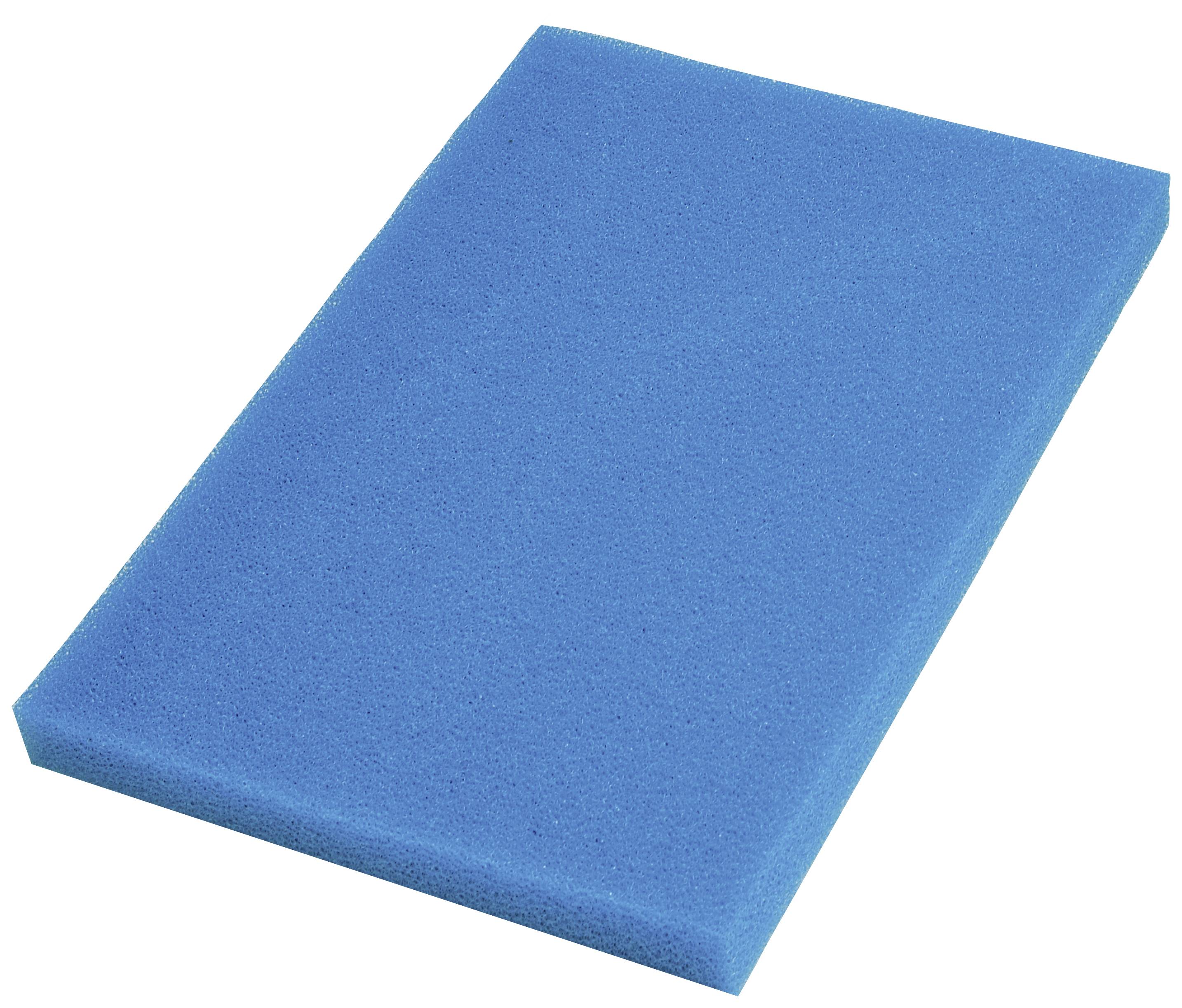 Ein rechteckiger, blauer Reinigungsschwamm gegen weißen Hintergrund. Ideal zum Reinigen von Oberflächen.