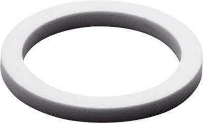 Ein weißer, flacher Ring vor einem neutralen Hintergrund.